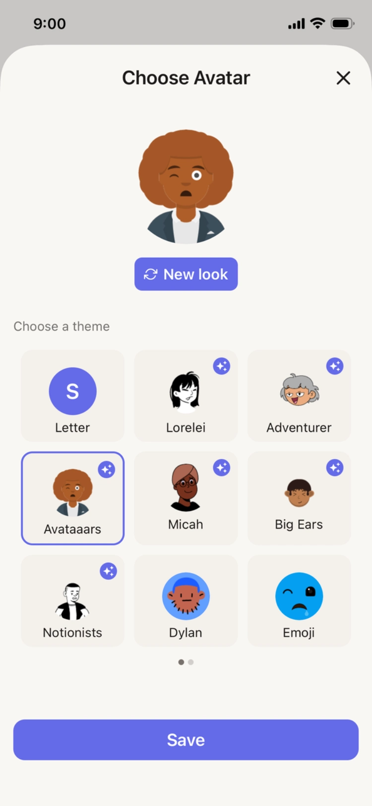 Spliggo avatar customization screen
